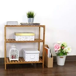 Kinsuite 3-Tier Bamboo Shelf Plant Flower Stand Storage Rack Bathroom Kitchen Living Room Holder