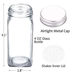 SWOMMOLY 48 Glass Spice Jars With 703 Spice Labels, Chalk Marker And Funnel Complete Set. 48 Square Glass Jars 4OZ, Airtight Cap, Pour/sift Shaker Lid -Brabantia Shop 41E8hrrOrbL