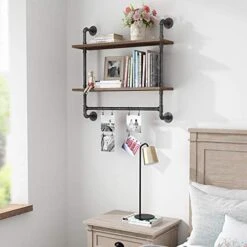 MCleanPin Industrial Pipe Shelves Wall Mount Bathroom Shelf With Towel Bar Floating Shelf 2-Tiers 24 In, DIY Open Bookshelves,Metal Towel Rack Bookcase, Real Wood Storage Shelving -Brabantia Shop 41EH5X9hJ7L