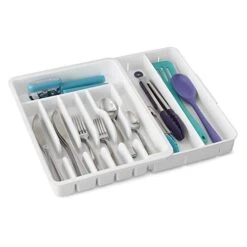 Expandable Utensil Tray DrawerFit Organizer, White.