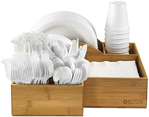 ELTOW Countertop Silverware Caddy W/Handle, 8 Compartment Paper Plate & Cutlery Caddy For Plates, Bowls, Forks, Spoons, Knives, Napkins, Flatware & Utensil Holder For Party, Picnic, Home, RV - Black 7 ELTOW Countertop Silverware Caddy W/Handle, 8 Compartment Paper Plate & Cutlery Caddy For Plates, Bowls, Forks, Spoons, Knives, Napkins, Flatware & Utensil Holder For Party, Picnic, Home, RV - Black - Image 7