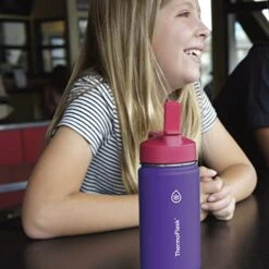 ThermoFlask Double Wall Vacuum Insulated Stainless Steel Kids Water Bottle With Straw Lid, 14 Ounce, 2-pack, Punch/Eggplant -Brabantia Shop 41H4ke5R0YL