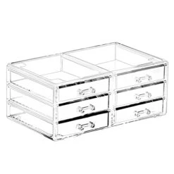 Cq Acrylic 6 Drawers Stackable Makeup Organizer Storage Drawers, Bathroom Organizers,Clear Plastic Storage Bins For Vanity,Under Sink,Kitchen Cabinets,Pantry,Home Organization And Storage