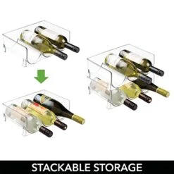 MDesign Stackable Plastic 3 Bottle Refrigerator Wine Rack - Kitchen Storage Organizer Holder For Champagne, Wine Or Water Bottles - Stacking Wine Bottle Organizer For Fridge - Ligne Collection - Clear -Brabantia Shop 41I944b5wnL