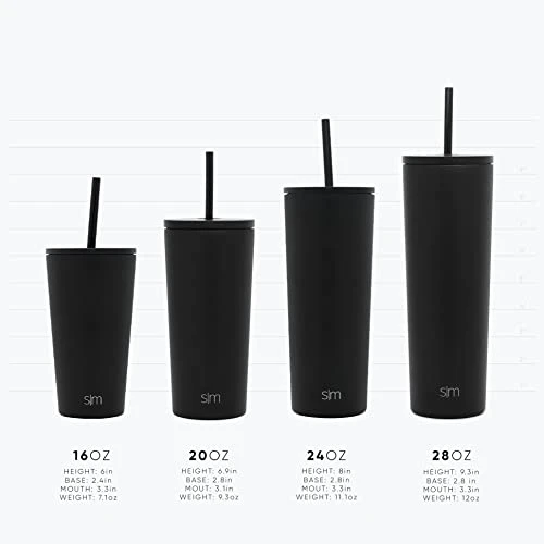 Simple Modern Insulated Tumbler With Lid And Straw | Iced Coffee Cup Reusable Stainless Steel Water Bottle Travel Mug | Gifts For Women Men Her Him | Classic Collection | 24oz | Midnight Black 4 Simple Modern Insulated Tumbler With Lid And Straw | Iced Coffee Cup Reusable Stainless Steel Water Bottle Travel Mug | Gifts For Women Men Her Him | Classic Collection | 24oz | Midnight Black - Image 4