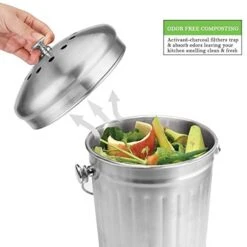 ENLOY Compost Bin, Stainless Steel Indoor Compost Bucket For Kitchen Countertop Odorless Compost Pail For Kitchen Food Waste With Carrying Handle 1.3 Gallon Easy To Clean
