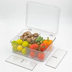 Smartified Fridge Organizer Bin With Lid & Removable Dividers - Stackable Multipurpose For Teabags, Art & Crafts - Kitchen Pantry Refrigerator Freezer