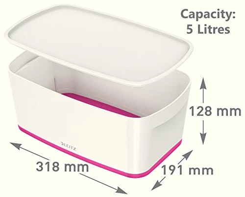 Leitz Small MyBox With Lid, Storage Box For Home And Office, High Gloss Plastic, 5 Litre, A5, White/Pink Metallic 2 Leitz Small MyBox With Lid, Storage Box For Home And Office, High Gloss Plastic, 5 Litre, A5, White/Pink Metallic - Image 2