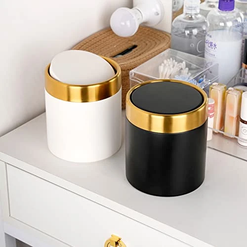 JILLICK Small Trash Can With Lid, Mini Desk Trash Can, 1.5 Liter / 0.4 Gallon Small Metal Garbage Can For Countertop Coffee Bar, White 3 JILLICK Small Trash Can With Lid, Mini Desk Trash Can, 1.5 Liter / 0.4 Gallon Small Metal Garbage Can For Countertop Coffee Bar, White - Image 3
