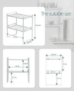 Shantton 2 Pack Kitchen Cabinet Shelf Counter Organizer Rack Pantry Storage Bathroom Bedroom Office Table Desk Space Saving Steel Frame Stackable Rust Resistant Non Slip White -Brabantia Shop 41K7cjHjW8S