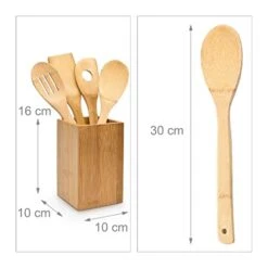 Relaxdays Bamboo Cooking Set With Spoon, Ladle With Hole, Spatula Und Container, Brown -Brabantia Shop 41KBvhGQaJL