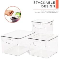 3 Pack Premium Plastic Storage Bins - Sturdy Refrigerator Pantry Organizer - Versatile Lightweight Stackable Cabinet Organization - Bath, Makeup, Food, & Snack Packet Organizer- Clear Square Bin 9 3 Pack Premium Plastic Storage Bins - Sturdy Refrigerator Pantry Organizer - Versatile Lightweight Stackable Cabinet Organization - Bath, Makeup, Food, & Snack Packet Organizer- Clear Square Bin -Brabantia Shop 41KHSe42NsL