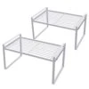 Shantton 2 Pack Kitchen Cabinet Shelf Counter Organizer Rack Pantry Storage Bathroom Bedroom Office Table Desk Space Saving Steel Frame Stackable Rust Resistant Non Slip White