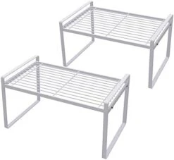 Shantton 2 Pack Kitchen Cabinet Shelf Counter Organizer Rack Pantry Storage Bathroom Bedroom Office Table Desk Space Saving Steel Frame Stackable Rust Resistant Non Slip White -Brabantia Shop 41Kb20w5x1L. AC