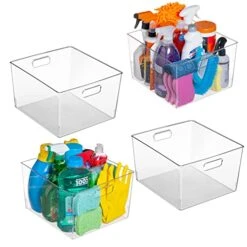 Clear Plastic Storage Bins – XL 4 Pack Perfect Kitchen Organization Or Pantry Storage – Fridge Organizer, Pantry Organization And Storage Bins, Cabinet Organizers