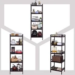 SONGMICS Adjustable Storage Shelf Rack, 5-Tier Multifunctional Shelving Unit Stand Tower, Bookcase For Bathroom Living Room Kitchen 17.7 X 12.4 X 55.9 Inches, Holds Up To 132 Lb, Brown UBCB75BR -Brabantia Shop 41MQRgzRxzL
