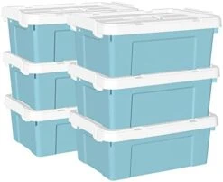 Cetomo 35L*4 Plastic Storage Box, Tote Box,Organizing Container With Durable Lid And Secure Latching Buckles, Stackable And Nestable, 4Pack, Blue With Buckle -Brabantia Shop 41MdR1ONQoL. AC