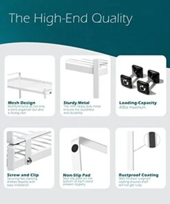 Shantton 2 Pack Kitchen Cabinet Shelf Counter Organizer Rack Pantry Storage Bathroom Bedroom Office Table Desk Space Saving Steel Frame Stackable Rust Resistant Non Slip White -Brabantia Shop 41MnXeDAEYS