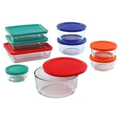 Pyrex Meal Prep Simply Store Glass Rectangular And Round Food Container Set (18-Piece, BPA-free), Multicolor