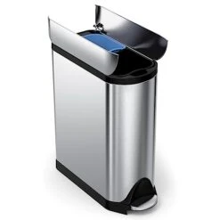 Simplehuman 40 Liter / 10.6 Gallon Dual Compartment Butterfly Lid Kitchen Recycling Step Trash Can, Brushed Stainless Steel
