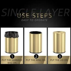 LEASYLIFE Stainless Steel Trash Can,Bathroom Trash Can With Lid，Small Trash Can With Flipping Lid, 2.4gallon,Garbage Cans For Kitchen，Living Room. Metallic Gold (Singer) -Brabantia Shop 41OOGVc4rCL