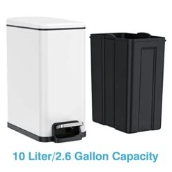 BETHEBEST Bathroom Trash Can With Lid,Foot Pedal Garbage Can With Removable Liner Bucket, 2.6 Gallon Rectangular Step Trash Bin For Bathroom,Bedroom,Office (White) -Brabantia Shop 41OlTqgnJkL