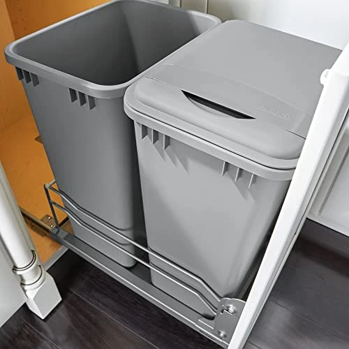 Rev-A-Shelf 53WC-2150SCDM-217 Double 50 Quart Undermount Kitchen Cabinet Pullout Waste Container Trash Bins With Soft Close, Silver 2 Rev-A-Shelf 53WC-2150SCDM-217 Double 50 Quart Undermount Kitchen Cabinet Pullout Waste Container Trash Bins With Soft Close, Silver - Image 2