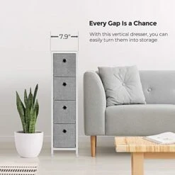 SONGMICS Narrow Dresser With 4 Fabric Drawers Vertical Slim Storage Tower Unit, 7.9", Light Gray -Brabantia Shop 41P2y2Px27L