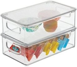 Plastic Deep Storage Bin Box Container With Lid And Built-In Handles - Organization For Fruit, Snacks, Or Food In Kitchen Pantry, Cabinet, Or Cupboard, Ligne Collection, 2 Pack, Clear/White -Brabantia Shop 41PemEVThpL. AC