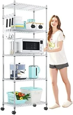 Devo 5-Tier Shelf Shelves For Storage, Wire Shelving Storage Racks, Heavy Duty Shelving, Adjustable Metal Shelf For Garage, Pantry, Kitchen, Side Hooks, Silver(14" D X 24" W X 71" H) -Brabantia Shop 41Q0q1nhc L. AC