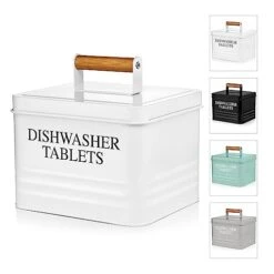 Calindiana Dishwasher Pods Container Holder With Lid For Kitchen Organization And Storage, White