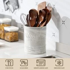 MALACASA Kitchen Utensil Holder, 7.2'' Large Cooking Utensils Holder For Kitchen Counter, Ceramic Utensil Crocks Utensil Organizer For Countertop, Farmhouse Kitchen Decor, Series REG -Brabantia Shop 41QGVlCfelL