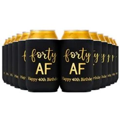 Crisky Forty Can Cooler, 40th Birthday Decorations Beer Sleeve Party Favor, Can Covers With Insulated Covers, 12-Ounce Neoprene Coolers For Soda, Beer, Can Beverage, 12 Black Gold