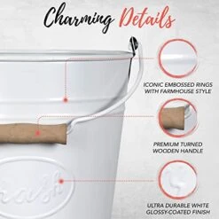 Autumn Alley Farmhouse Bathroom Trash Can - White Trash Can Bucket With Wooden Handle For Rustic Bathroom, Farmhouse Kitchen, Country Home Décor, 7 Liter, White -Brabantia Shop 41RdFCntVqL