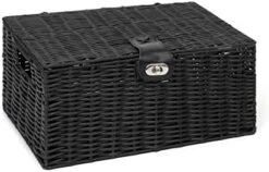 ARPAN Medium Resin Woven Storage Basket Box With Lid & Lock - Black -Brabantia Shop 41Rh18RhLsL. AC