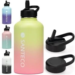 SANTECO Water Bottle 24 Oz, Vacuum Insulated Stainless Steel Bottle With Straw Handle Lid, Leakproof Bottles, Wide Mouth Easy Clean, Keep Drinks Hot & Cold For Gym, Camping, Hiking, Blue Purple -Brabantia Shop 41RuvoRERXL. AC