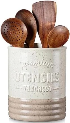 Vancasso Sabine Utensil Holder, 7.2" Large Utensil Crock For Kitchen Counter, Ceramic Utensil Crock Storage, Matte Cream-Colored Farmhouse Utensil Organizer, Utensil Storage For Home Décor, Gifts -Brabantia Shop 41SE4s8GyhL. AC