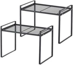 Aksipo 2 Pack Stackable Cabinet Shelf Cupboard Stand Spice Rack Pantry Shelf Kitchen Countertop Organizer Shelf, 13'' Sturdy Metal Frame Rust Resistant Nonslip Milky White -Brabantia Shop 41SdYFg4tbL. AC