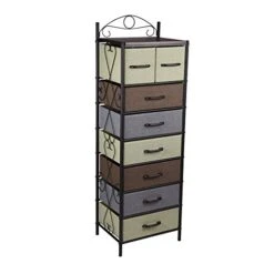 Household Essentials Victoria Dresser Tower Storage Organizer With 8 Multicolor Drawers Black Metal Frame And Mid Century Walnut Wood Grain Top