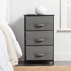 MDesign Steel Top And Frame Storage Dresser Tower Unit With 3 Removable Fabric Drawers For Bedroom, Living Room, Or Bathroom - Holds Clothes, Accessories, Lido Collection - Charcoal Gray -Brabantia Shop 41SulXjqPGL