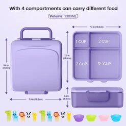 Bento Lunch Box, Lunch Box Kids - 1300ML Insulated Lunch Box With 4 Compartments Bento Box Adult Lunch Box, Leak Proof Lunch Box Containers With Utensils& Food Picks& Cake Cups &Dip Container (Purple) -Brabantia Shop 41T9VWCfxSL