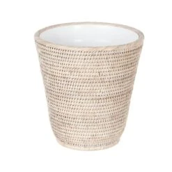 Kouboo La Jolla Rattan Wastebasket With Plastic Insert, Handmade, Trash Can, Small Wastebasket, Bedroom, Bathroom, Vanity, RV, Dorm, White Wash -Brabantia Shop 41TERrQentL 1