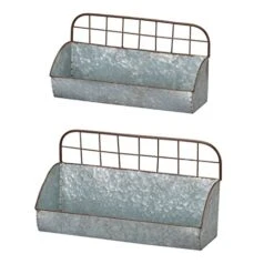 Barnyard Designs Galvanized Metal Rustic Farmhouse Wall Hanging Storage Caddy Holder Organizers, Tin Wall Shelves, Large: 16.5” X 6” X 9.5”, Small: 15.25” X 5” X 8”, Set Of 2