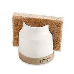 41220001 Stoneware Sponge Holder, 3 1/2" X 3 1/2", Brown And White