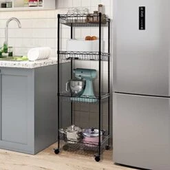 REGILLER 4-Tier Metal Wire Storage Shelving Rack With Baskets, Adjustable Corner Shelf Organizer For Laundry Bathroom Kitchen Pantry Closet Garage Tool Storage(Black) -Brabantia Shop 41VCM8zWheL