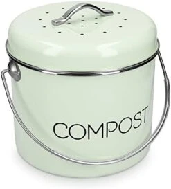 Navaris Compost Bin For Kitchen Counter - 0.8 Gallon (3L) Metal Countertop Indoor Composter Bucket With Charcoal Filters And Lid - Cream, Size Small -Brabantia Shop 41VGcEATANL. AC