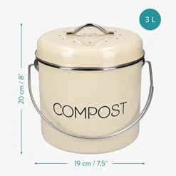 Navaris Compost Bin For Kitchen Counter - 0.8 Gallon (3L) Metal Countertop Indoor Composter Bucket With Charcoal Filters And Lid - Cream, Size Small -Brabantia Shop 41Va36hqYEL