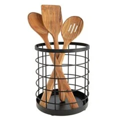 IDesign Wire Utensil Holder For Kitchen Counter, The Austin Collection - 6" X 6" X 7", Matte Black