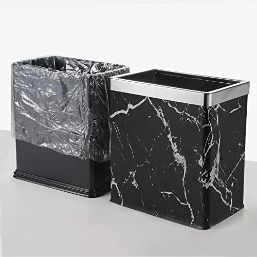 Huaqinglian Small Office Trash Can Bedroom Wastebasket,Rectangle Slim Bathroom Kitchen Garbage Can 2.6Gallon(Black Marble) 4 Huaqinglian Small Office Trash Can Bedroom Wastebasket,Rectangle Slim Bathroom Kitchen Garbage Can 2.6Gallon(Black Marble) - Image 4