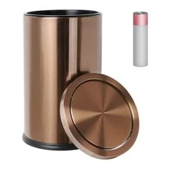 LEASYLIFE Stainless Steel Trash Can,Bathroom Trash Can With Lid，Small Trash Can With Flipping Lid, 2.4gallon,Garbage Cans For Kitchen，Living Room. Metallic Gold (Singer) -Brabantia Shop 41WLzmWvvjL